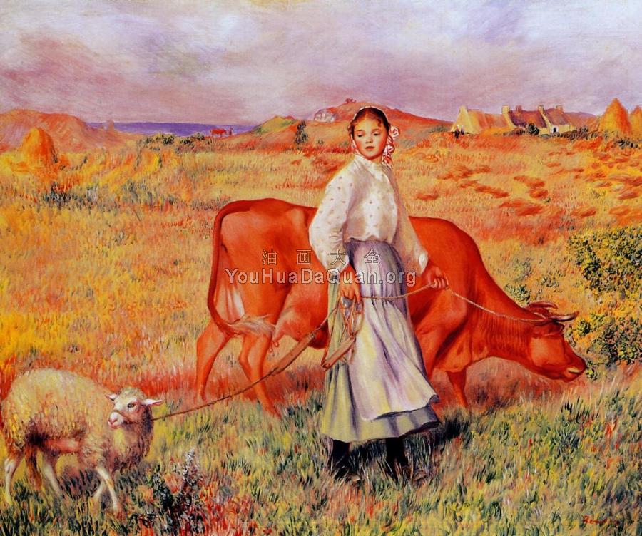 Shepherdess, Cow and Ewe - 皮埃尔·奥古斯特·雷诺阿